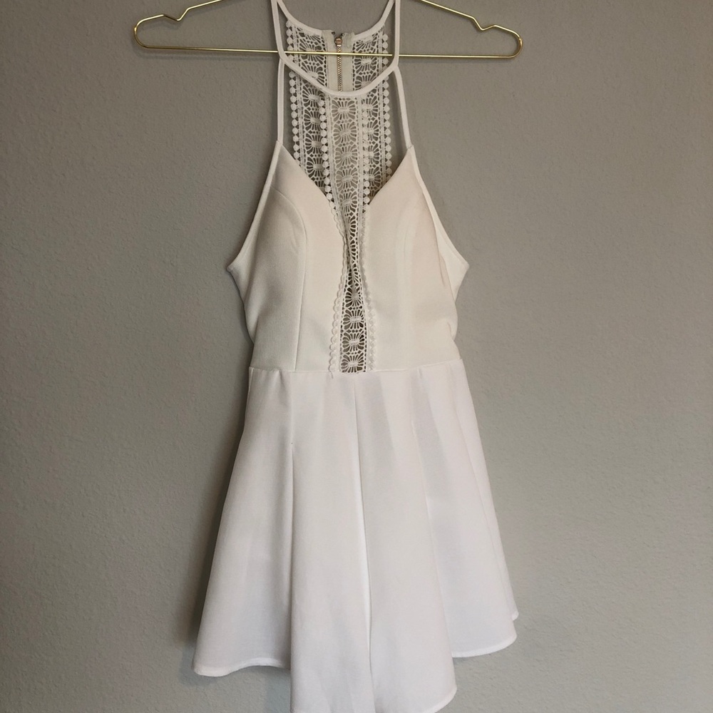 White Lace Accent Romper